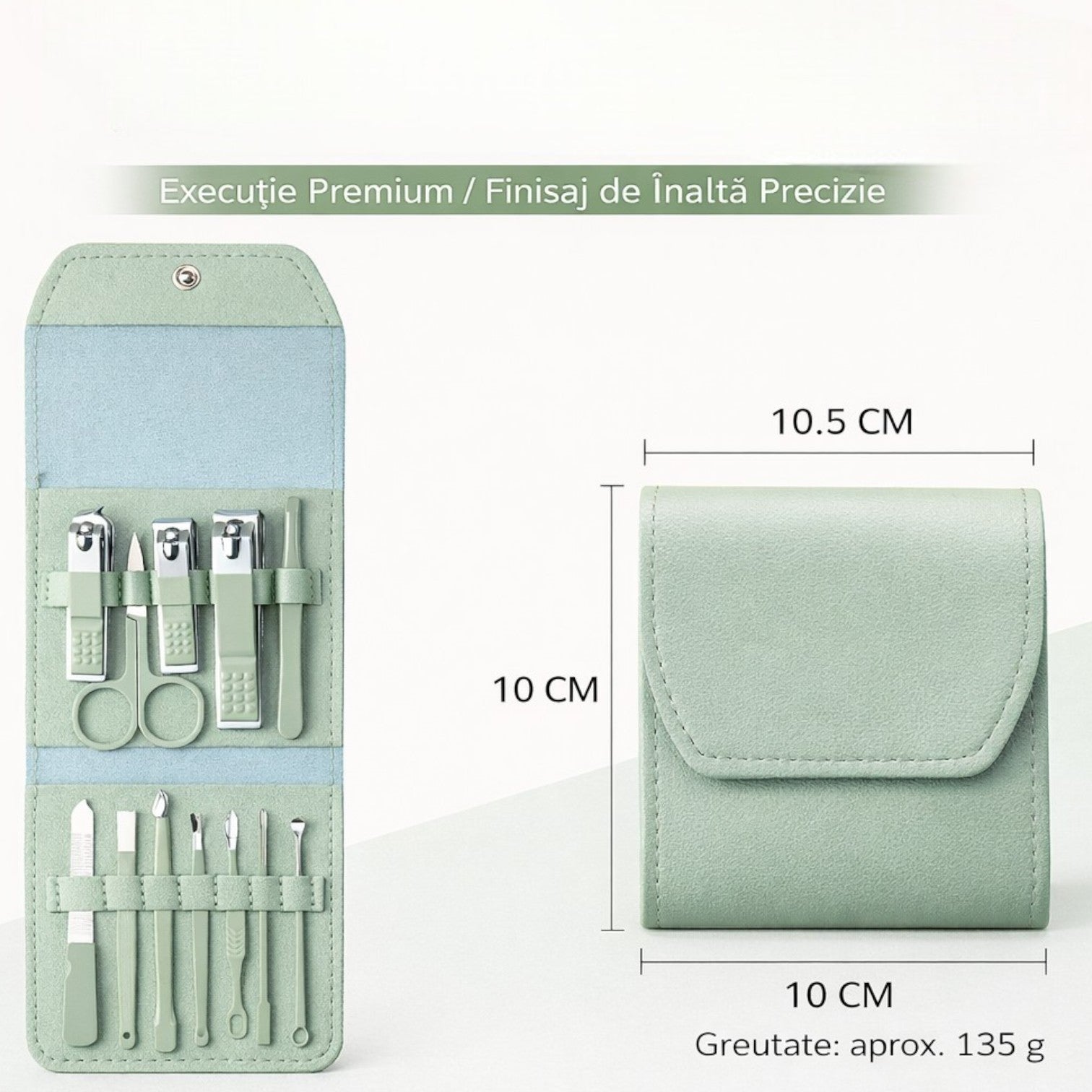 Trusă Manichiură și Pedichiură 12 Piese din Oțel Inoxidabil, cu Husă din Piele Ecologică Diferite Culori Engros