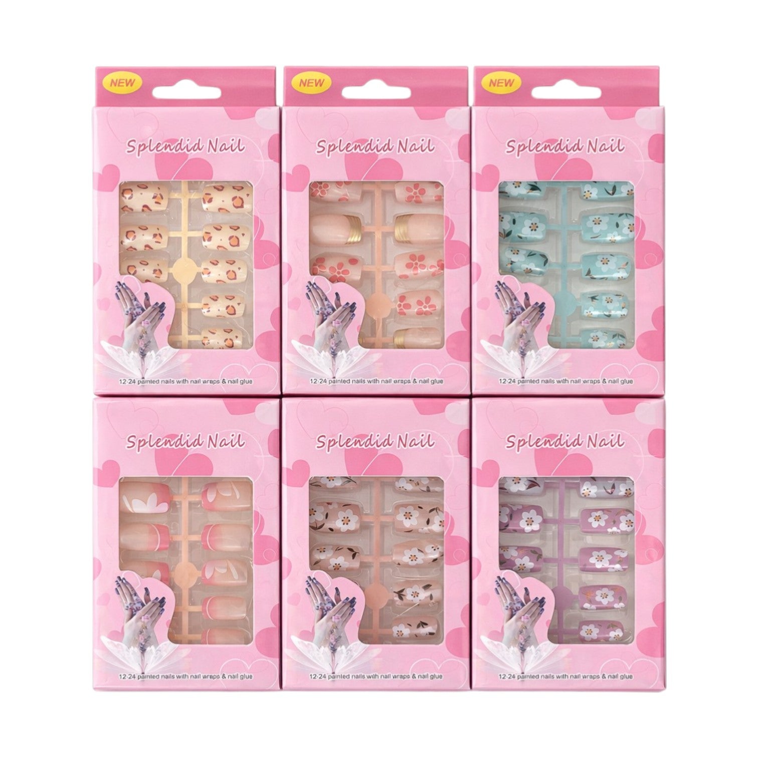 Unghii False 12/set, Aplicare Rapidă cu Bandă Adezivă, Diferite Modele Engros