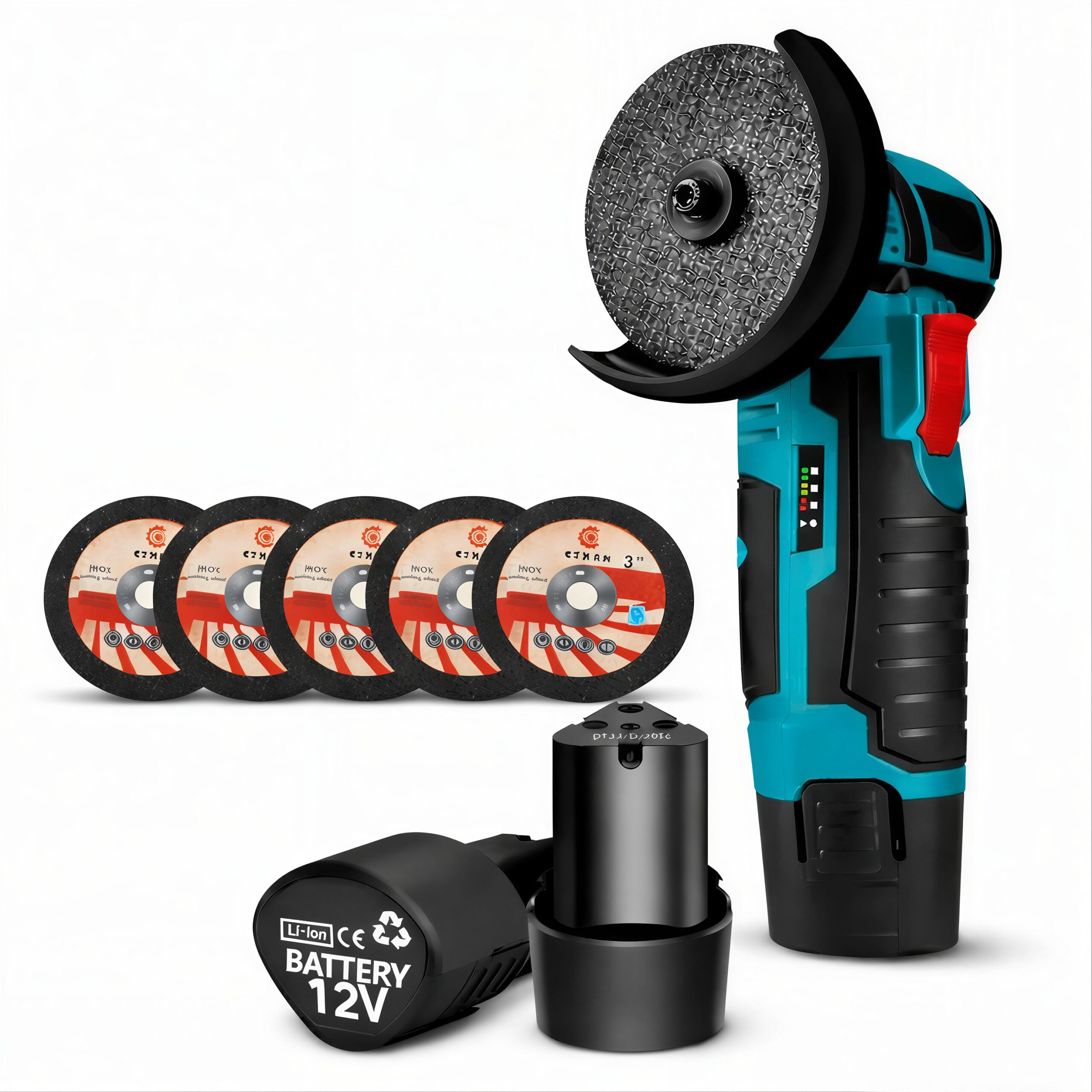 Mini Polizor Unghiular 16x11.5cm, Portabil cu 2 Acumulatorii si 5 discuri 12V Engros