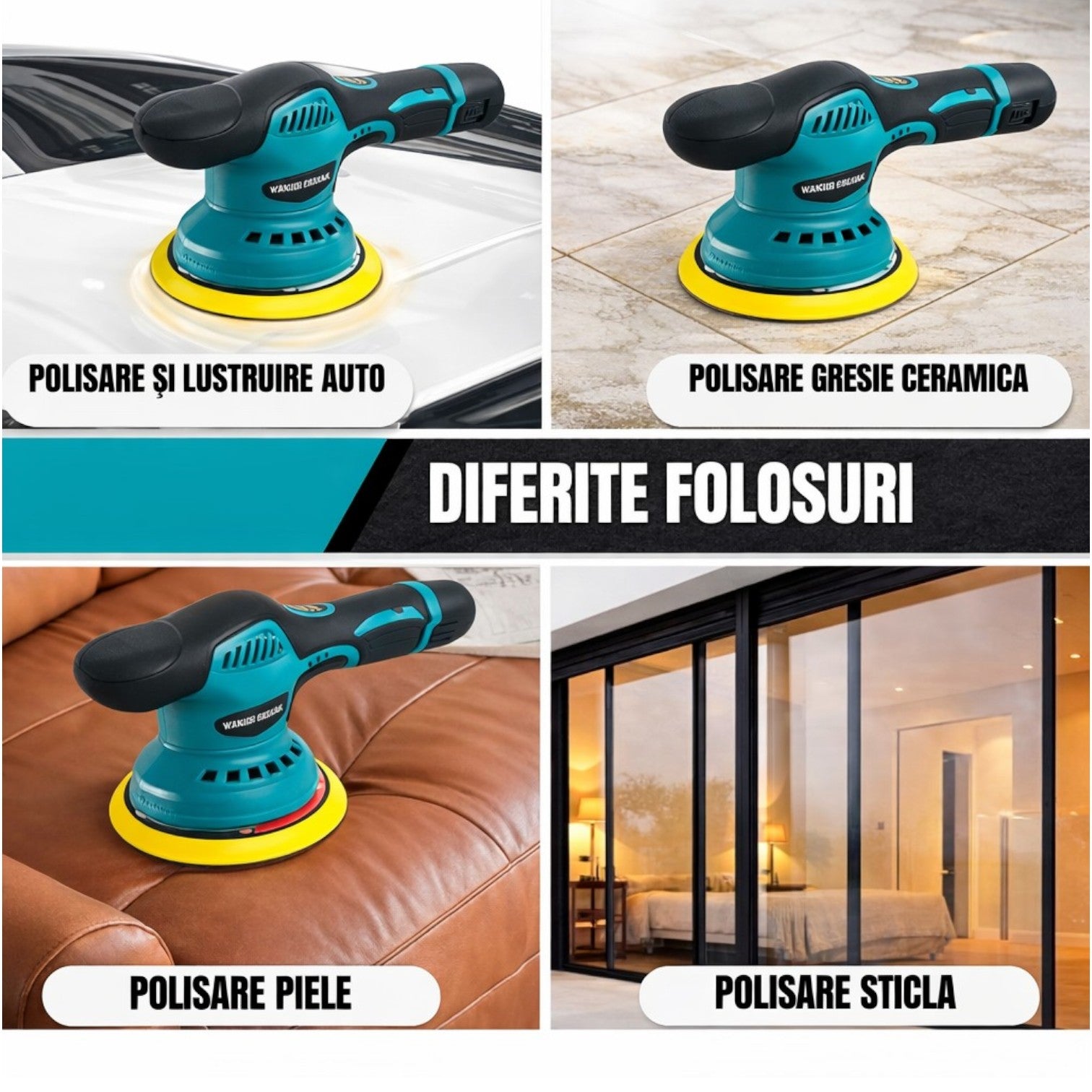 Aparat Polish Auto 23x13x15cm, Profesional cu 2 Acumulatori 48V, 8 Viteze, 2500–5000 RPM Engros
