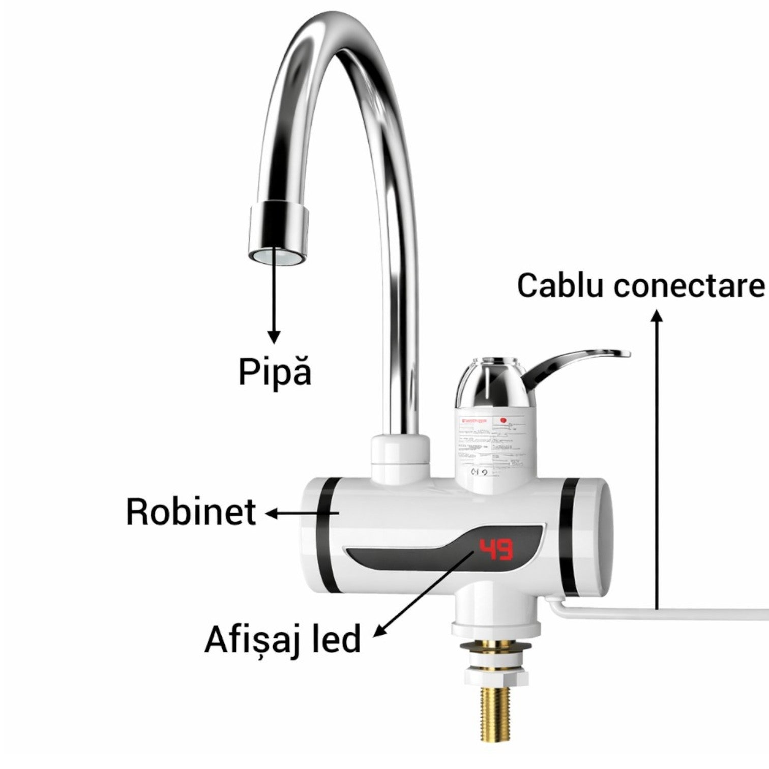 Robinet Electric Instant 34cm, cu Afișaj LCD, Încălzire Rapidă 3500W Engros