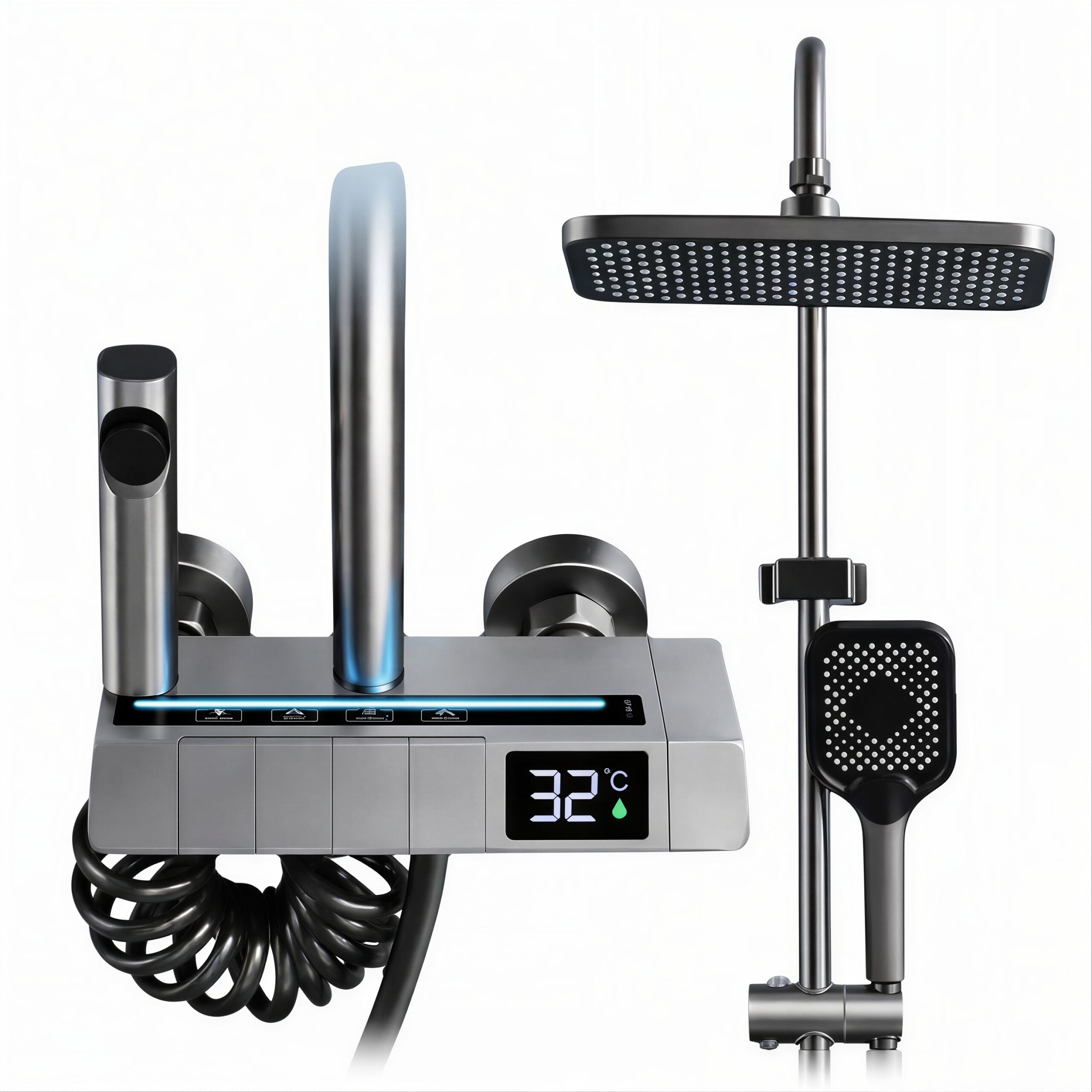 Set Duș Smart cu Afișaj LED și Control Termostatic, 4 Moduri de Pulverizare, Tehnologie cu Aer Engros