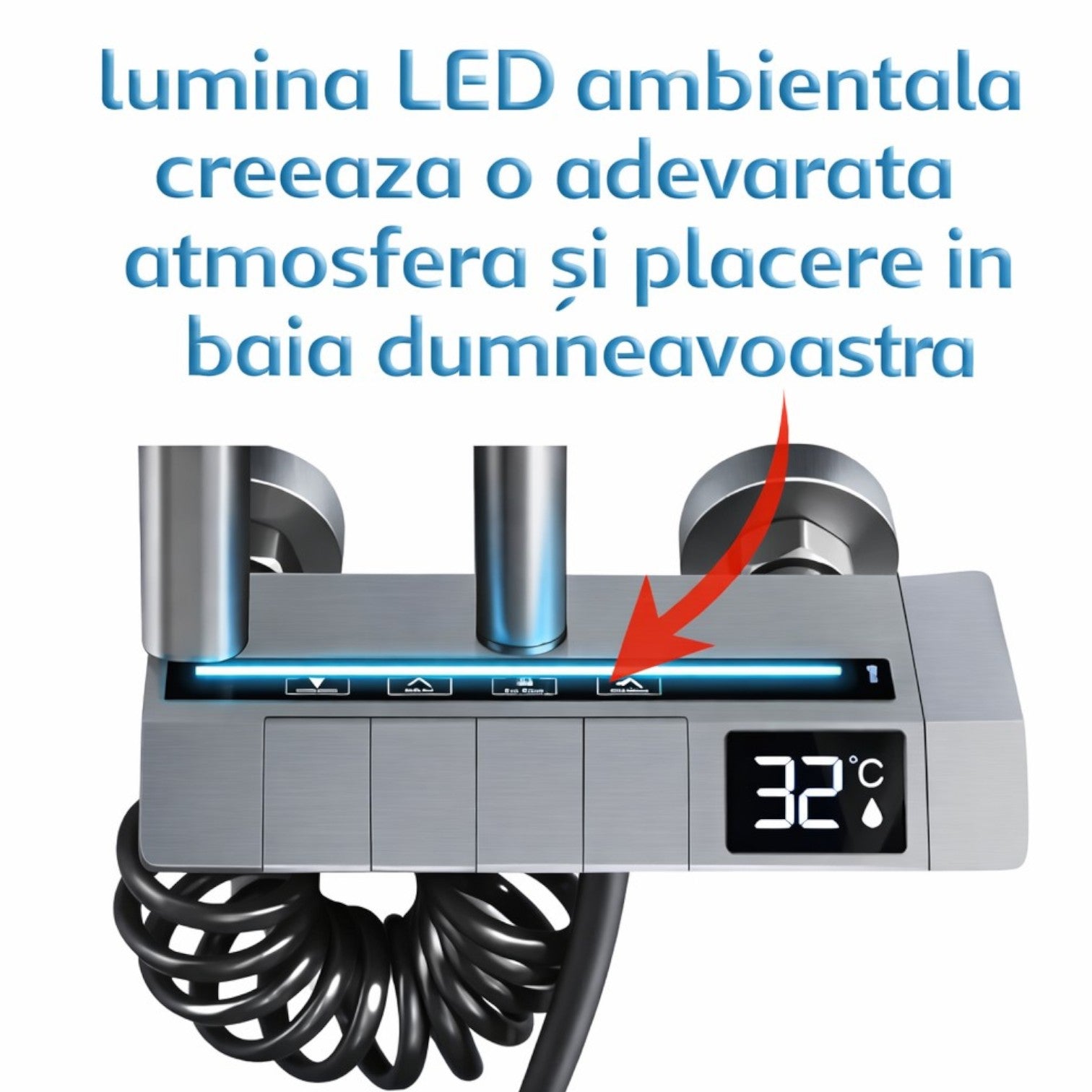 Set Duș Smart cu Afișaj LED și Control Termostatic, 4 Moduri de Pulverizare, Tehnologie cu Aer Engros