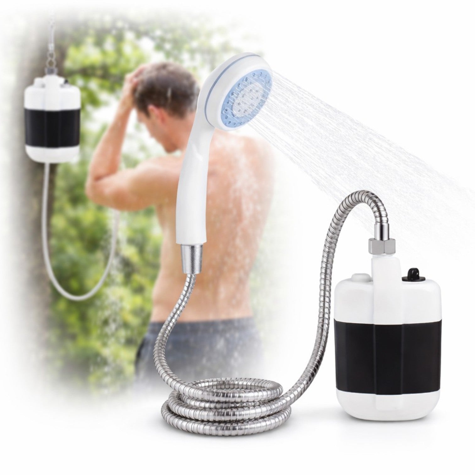 Duș Portabil Camping cu Baterie 2200mAh, Încărcare USB, Furtun 1.5m, 2 Trepte Presiune, Debit 3–4L/min Engros