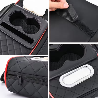Cotieră Auto Universală 34x19x7.5cm, Organizator Multifuncțional cu Suport 2 Pahare, Șervețele și Depozitare Diferite Culori Engros