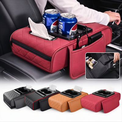 Cotieră Auto Universală 34x19x7.5cm, Organizator Multifuncțional cu Suport 2 Pahare, Șervețele și Depozitare Diferite Culori Engros