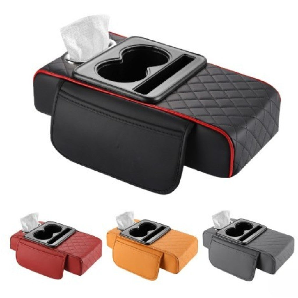 Cotieră Auto Universală 34x19x7.5cm, Organizator Multifuncțional cu Suport 2 Pahare, Șervețele și Depozitare Diferite Culori Engros