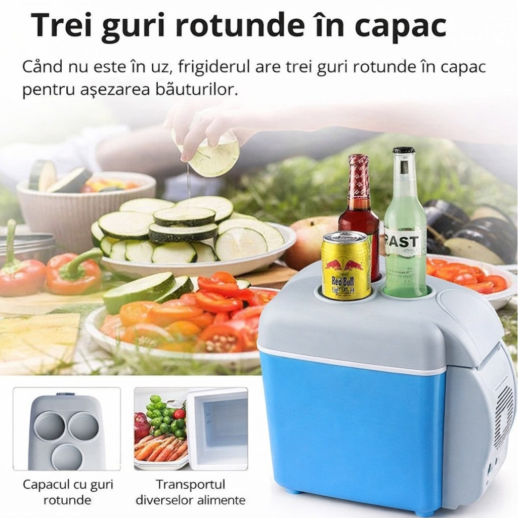 Mini Frigider Electric 2 în 1 Portabil 7.5L Funcție Răcire și Încălzire, 32.5x20.5x30cm cu Suport Băuturi Engros
