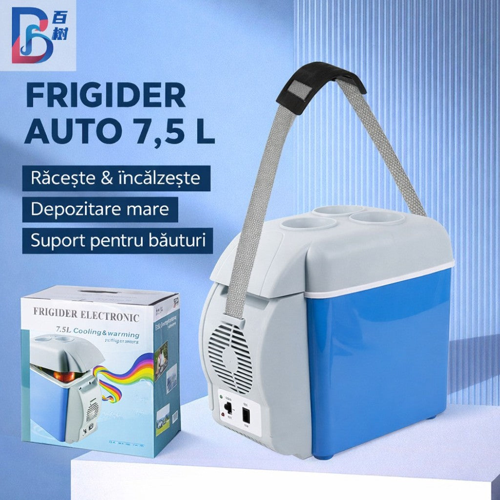 Mini Frigider Electric 2 în 1 Portabil 7.5L Funcție Răcire și Încălzire, 32.5x20.5x30cm cu Suport Băuturi Engros