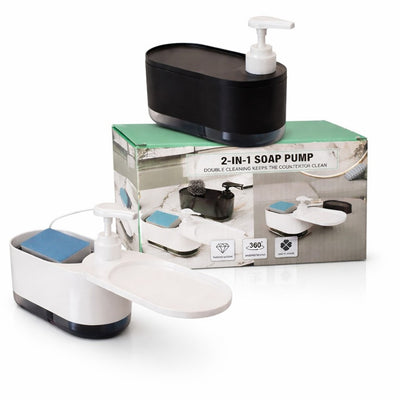 Dozator Săpun Lichid 18.5x9cm cu Suport Burete Inclus și Tavă Scurgere, din Plastic Diferite Culori Engros