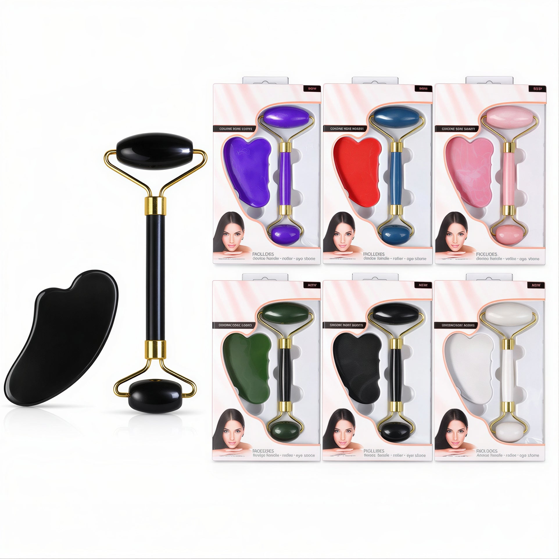 Rolă Facială și Gua Sha, pentru Masaj Facial, 14.5cm Diferite Culori Engros