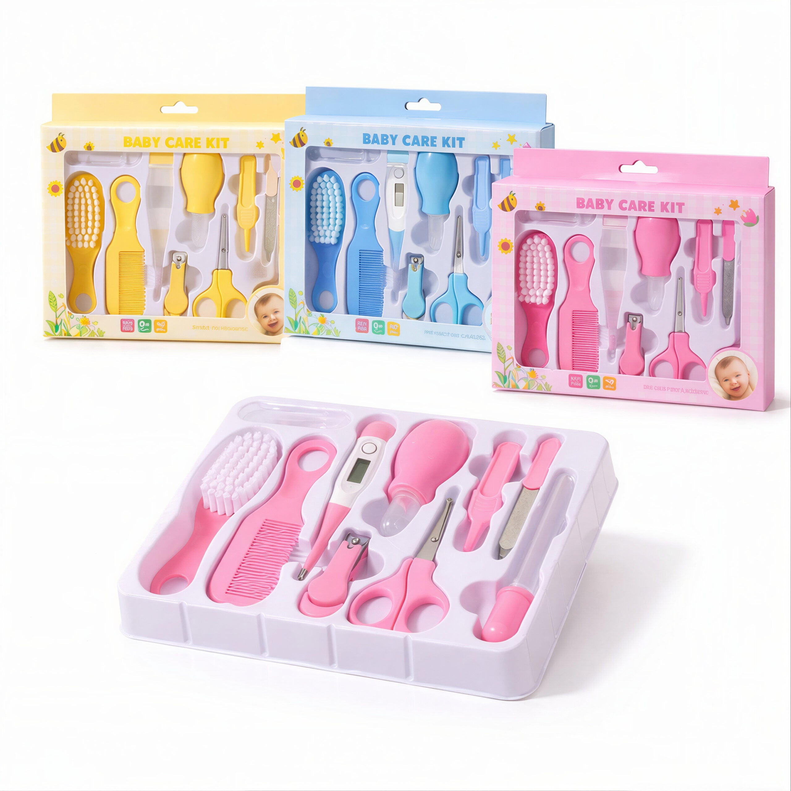 Set Îngrijire Bebeluși cu 10 Piese, Termometru Digital, Forfecuță, Pilă și Accesorii Diferite Culori Engros