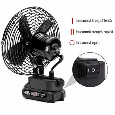 Ventilator Portabil cu 2 Acumulatoare 48V 30cm, cu Încărcător Inclus, Flux de Aer Puternic Engros