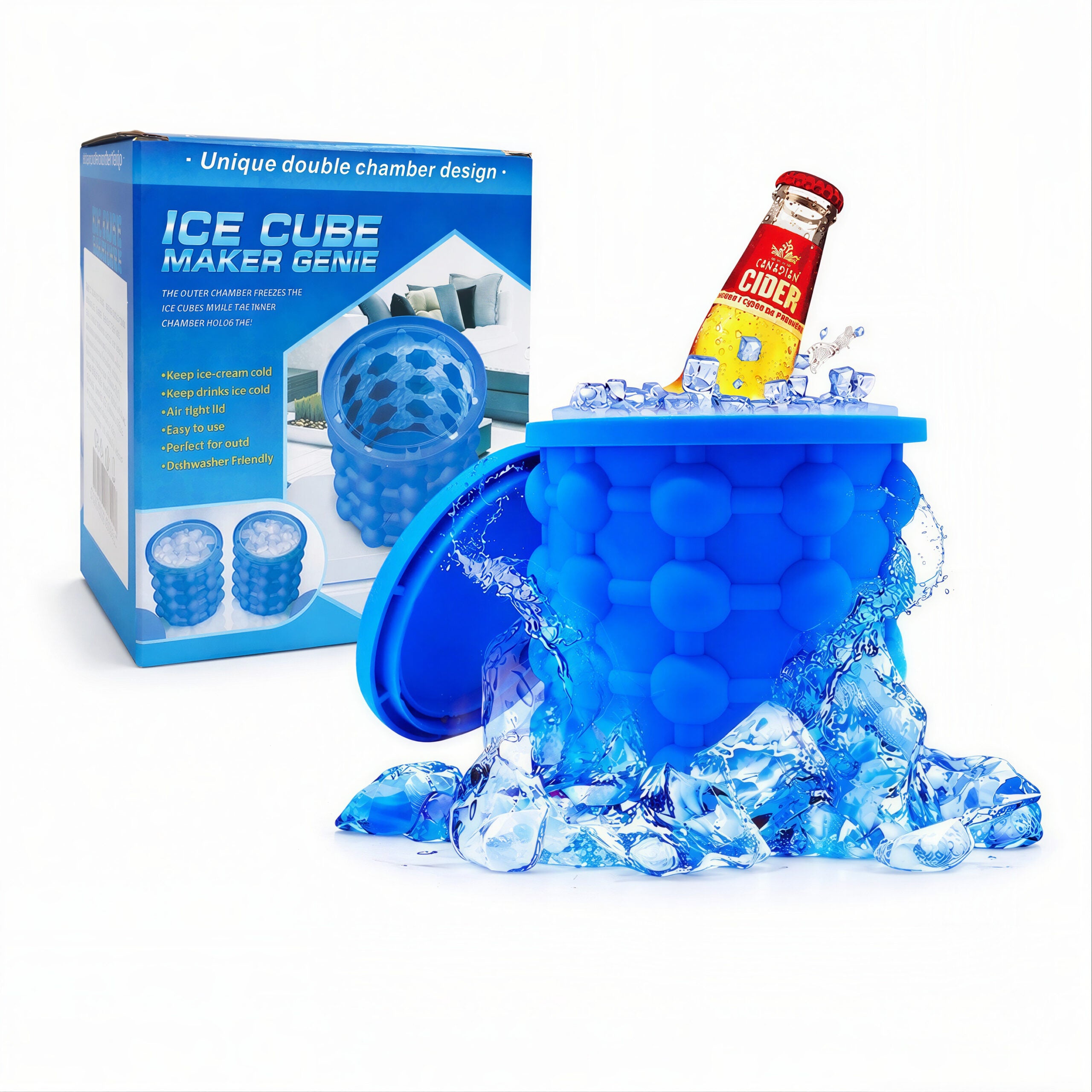 Frapieră pentru Gheață cu Formă pentru Cuburi, 14x12cm, din Silicon cu Capac Engros