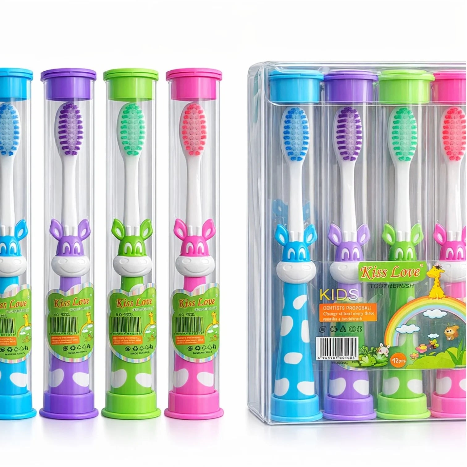 Periuță de Dinți 12/set, cu Capac Protector din Plastic, 15cm, pentru Copii, Diferite Culori Engros