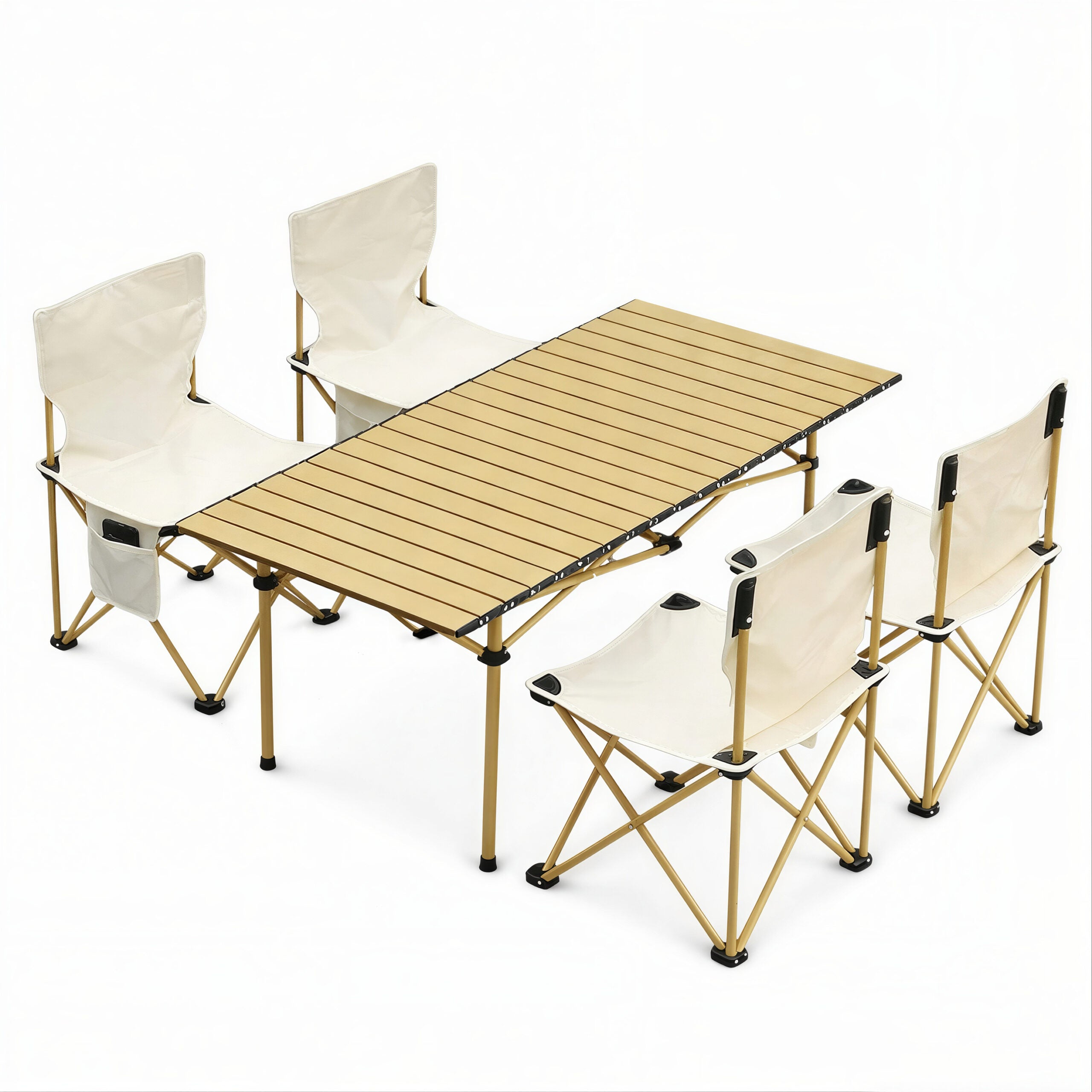 Masă Pliabilă 95x55x50cm cu 4 Scaune, Set Camping Portabil din Aluminiu, Geantă Transport Inclusă Engros