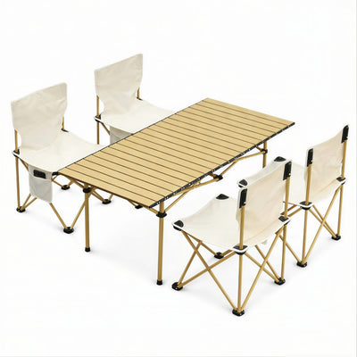 Masă Pliabilă 95x55x50cm cu 4 Scaune, Set Camping Portabil din Aluminiu, Geantă Transport Inclusă Engros