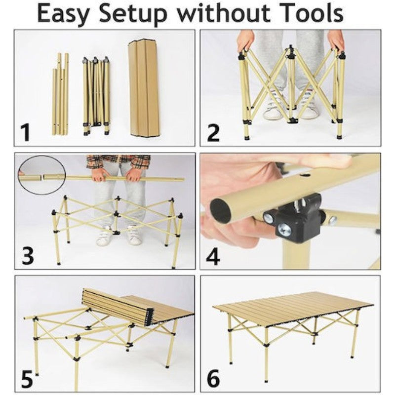 Masă Pliabilă 95x55x50cm cu 4 Scaune, Set Camping Portabil din Aluminiu, Geantă Transport Inclusă Engros