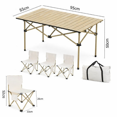 Masă Pliabilă 95x55x50cm cu 4 Scaune, Set Camping Portabil din Aluminiu, Geantă Transport Inclusă Engros