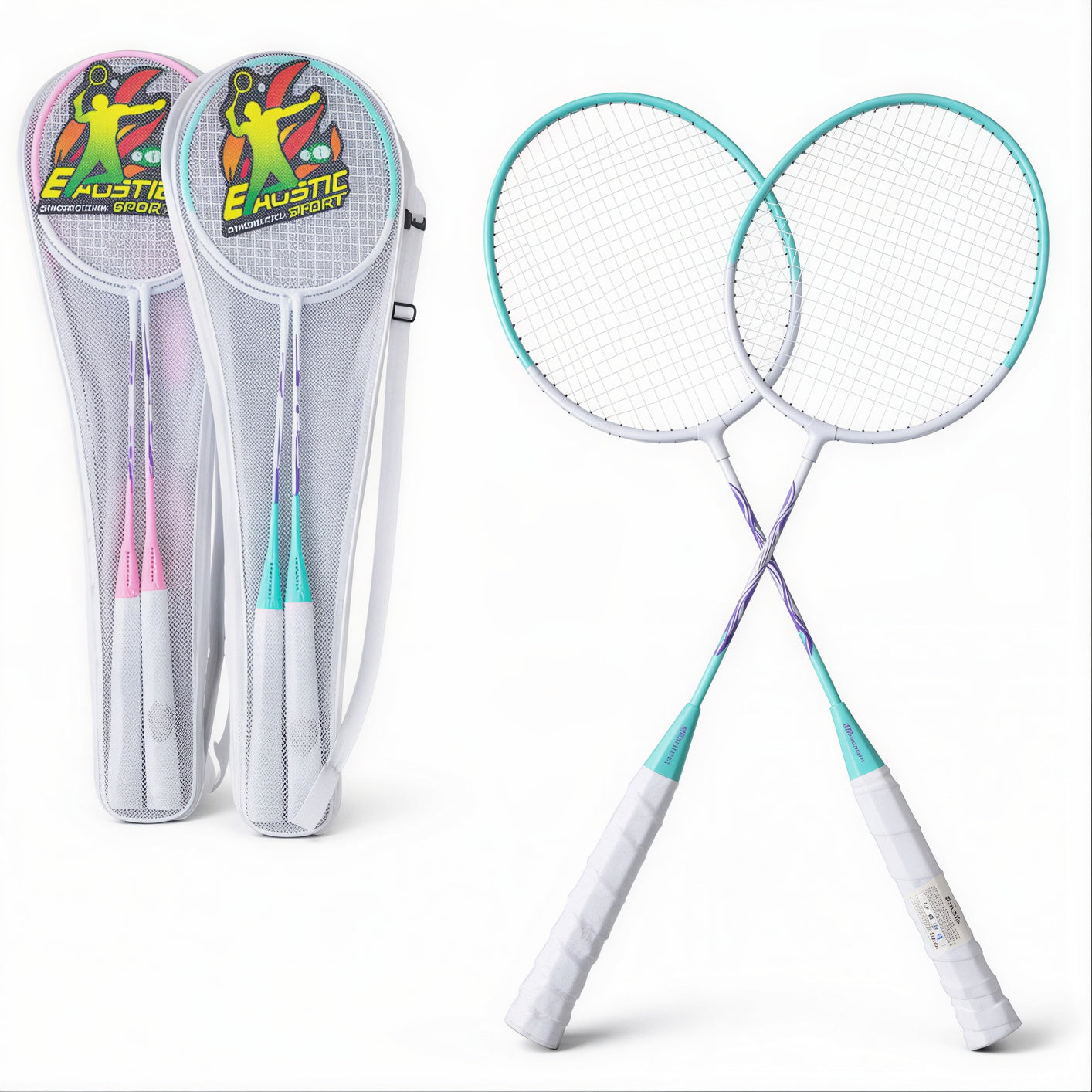 Rachete Badminton 2/set, Mâner Antiderapant 66cm cu Husă Transport Diferite Culori Engros