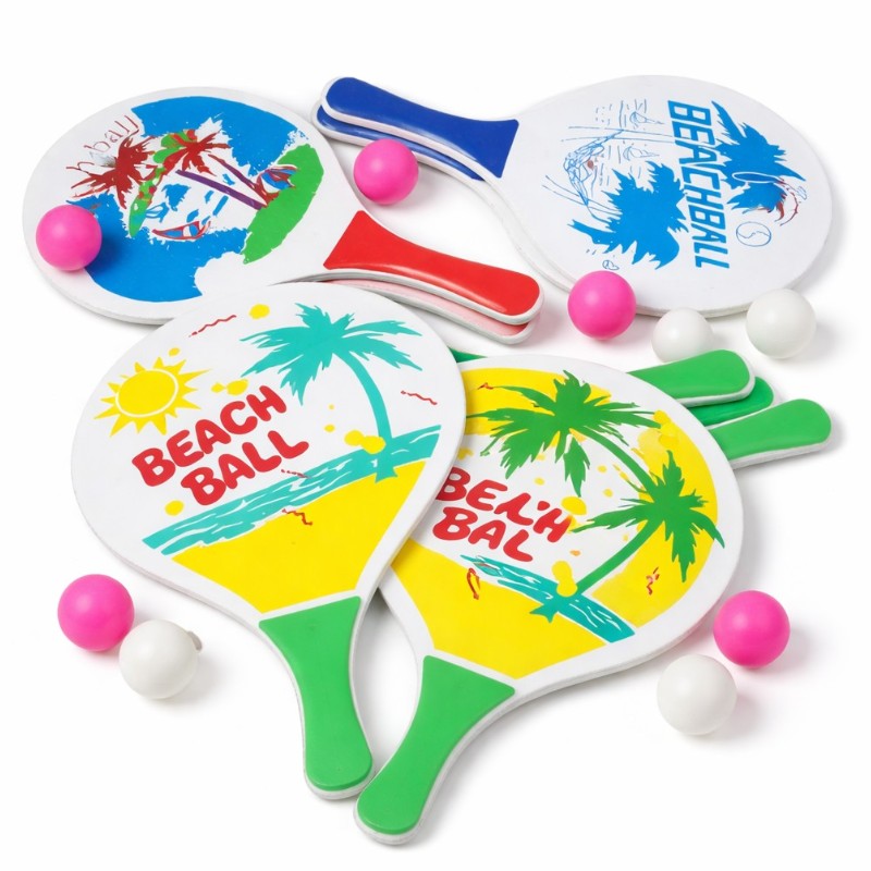 Palete de Tenis 2/set pentru Plaja, 38x24cm din Lemn cu Minge Engros