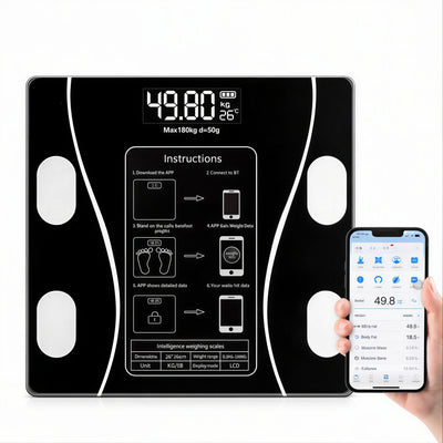 Cântar Inteligent 26x26cm cu Conectare Bluetooth, Analiză Corporală Completă și Aplicație Mobilă, Afișaj LCD Engros
