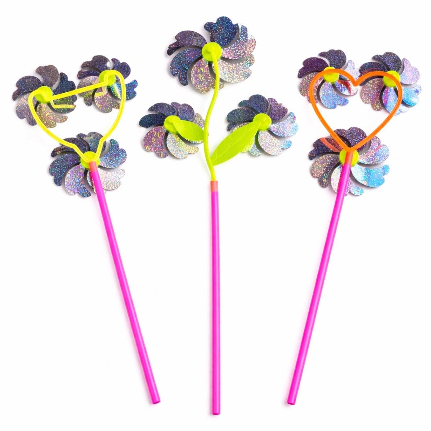Morișcă de Vânt 44–50cm, Model Floare Multicoloră cu Sclipici si Smile Face, Diferite Forme Engros