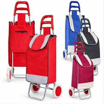 Carucior de Cumpărături Pliabil 95cm, cu Geantă Incăpătoare 56x34x24cm si Roți Rezistente, Cadru Metalic, Diferite Culori Engros