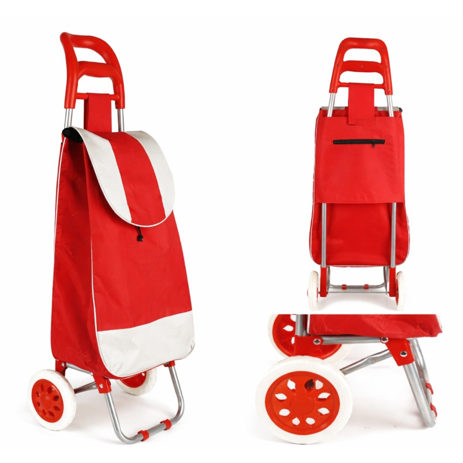 Carucior de Cumpărături Pliabil 95cm, cu Geantă Incăpătoare 56x34x24cm si Roți Rezistente, Cadru Metalic, Diferite Culori Engros