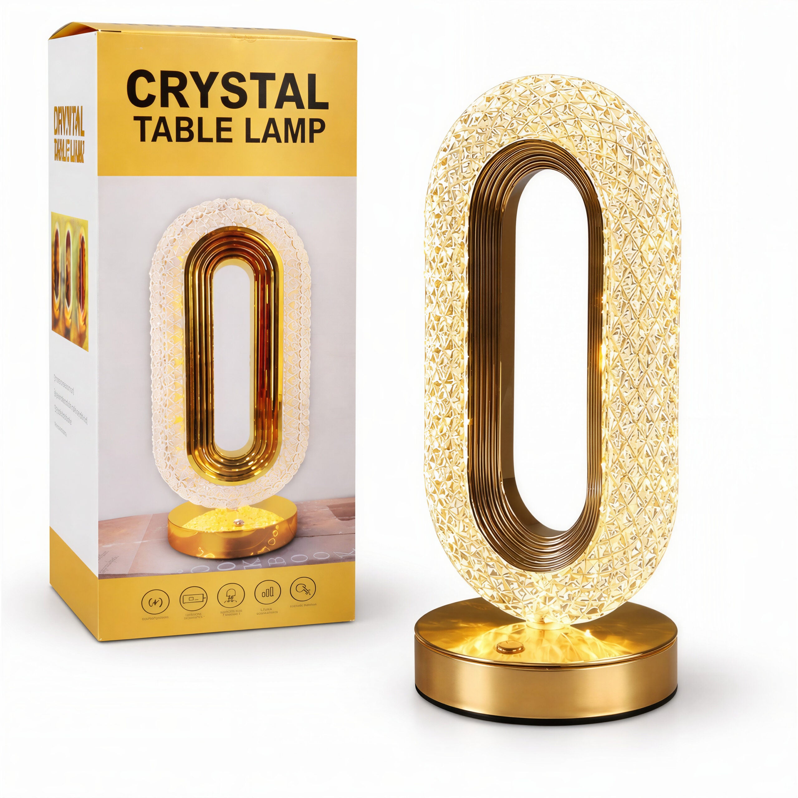 Lampă LED Decorativă 26x12x10cm Ovală cu Suport si Touch Control, Model Cristal cu 3 Moduri de Lumina Engros