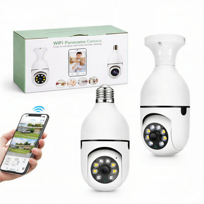 Cameră Supraveghere Wi-Fi Panoramică Tip Bec E27 cu Filet, Rotire 360°, o Singură Unitate de Supraveghere, Vedere Nocturnă LED 15.5cm, Audio Bidirecțional, Control prin Telefon Engros