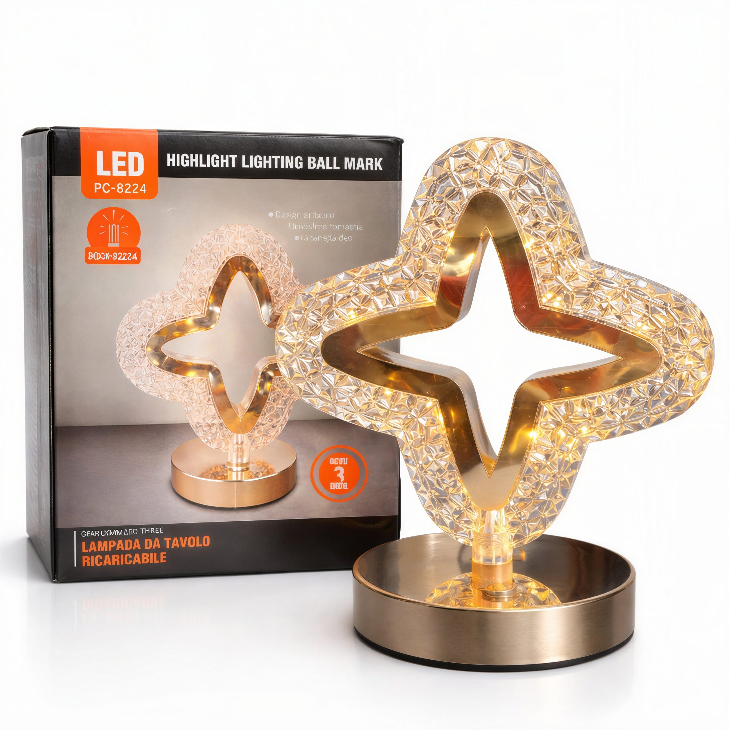 Lampă LED Decorativă Cristal 20x16.5cm, 3 Moduri de Lumină, Control Touch, Reîncărcabilă Engros