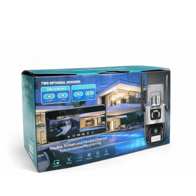 Cameră Supraveghere Wi-Fi Dual Lens 2 Camere Reale, 4G Ultra HD, Rotire 360°, Vedere Nocturnă Color, Alarmă LED, Audio Bidirecțional, Control prin Telefon, 2 Antene Externe Engros