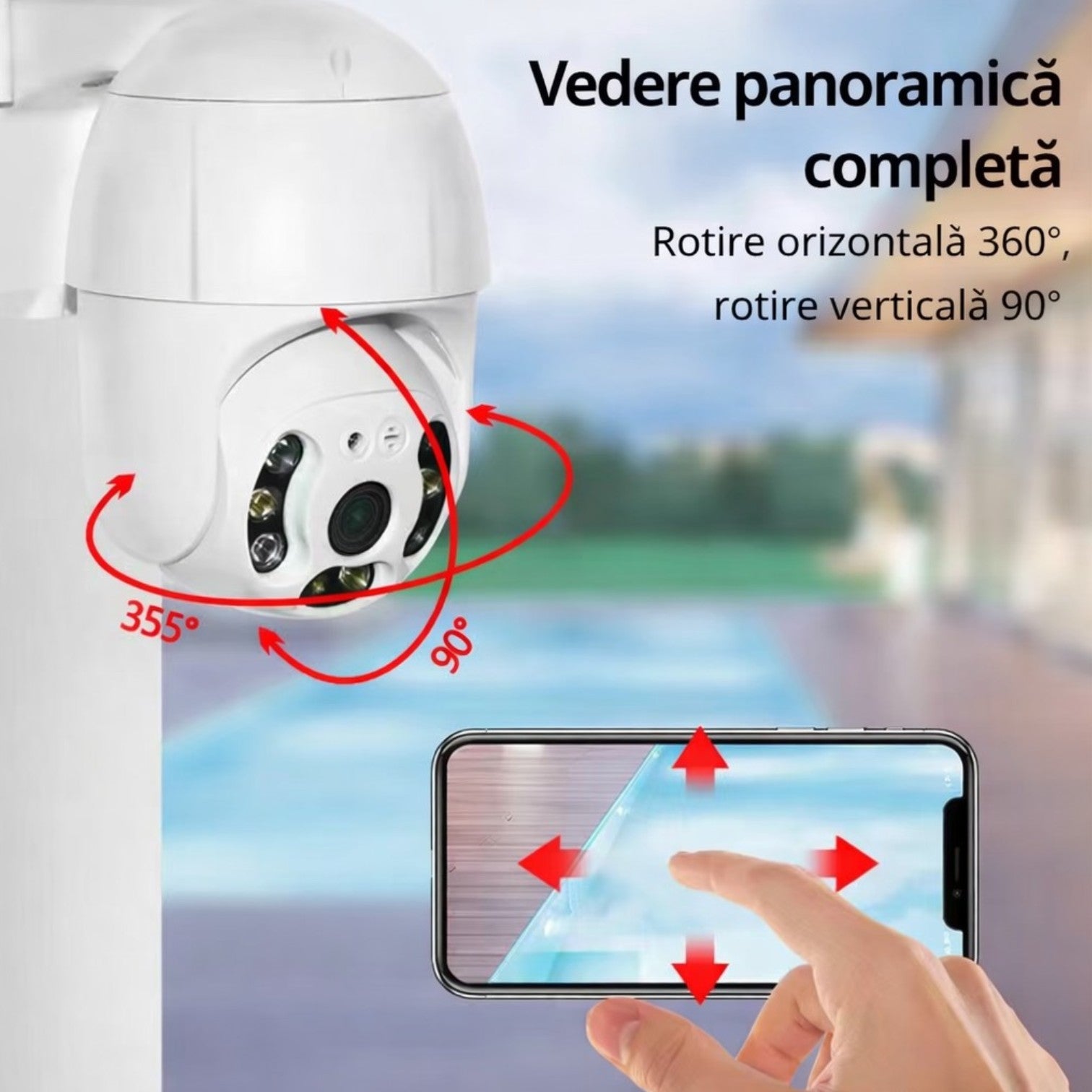 Cameră Supraveghere Wi-Fi 16.7cm, Rotire 360° cu o Singură Unitate de Supraveghere, Vedere Nocturnă LED, Audio Bidirecțional, Detectare Mișcare, Suport Card MicroSD, Antene Duale, Control prin Telefon Engros