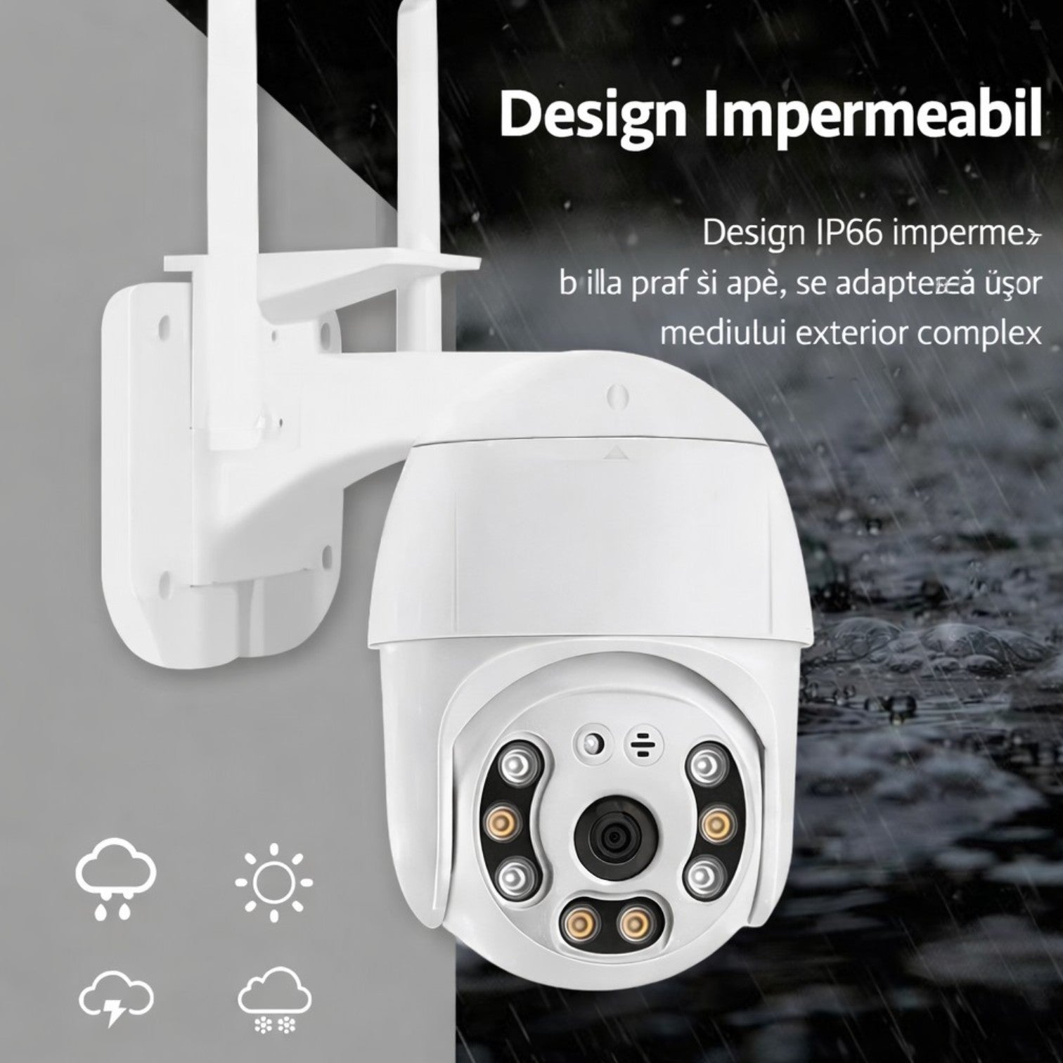 Cameră Supraveghere Wi-Fi 16.7cm, Rotire 360° cu o Singură Unitate de Supraveghere, Vedere Nocturnă LED, Audio Bidirecțional, Detectare Mișcare, Suport Card MicroSD, Antene Duale, Control prin Telefon Engros