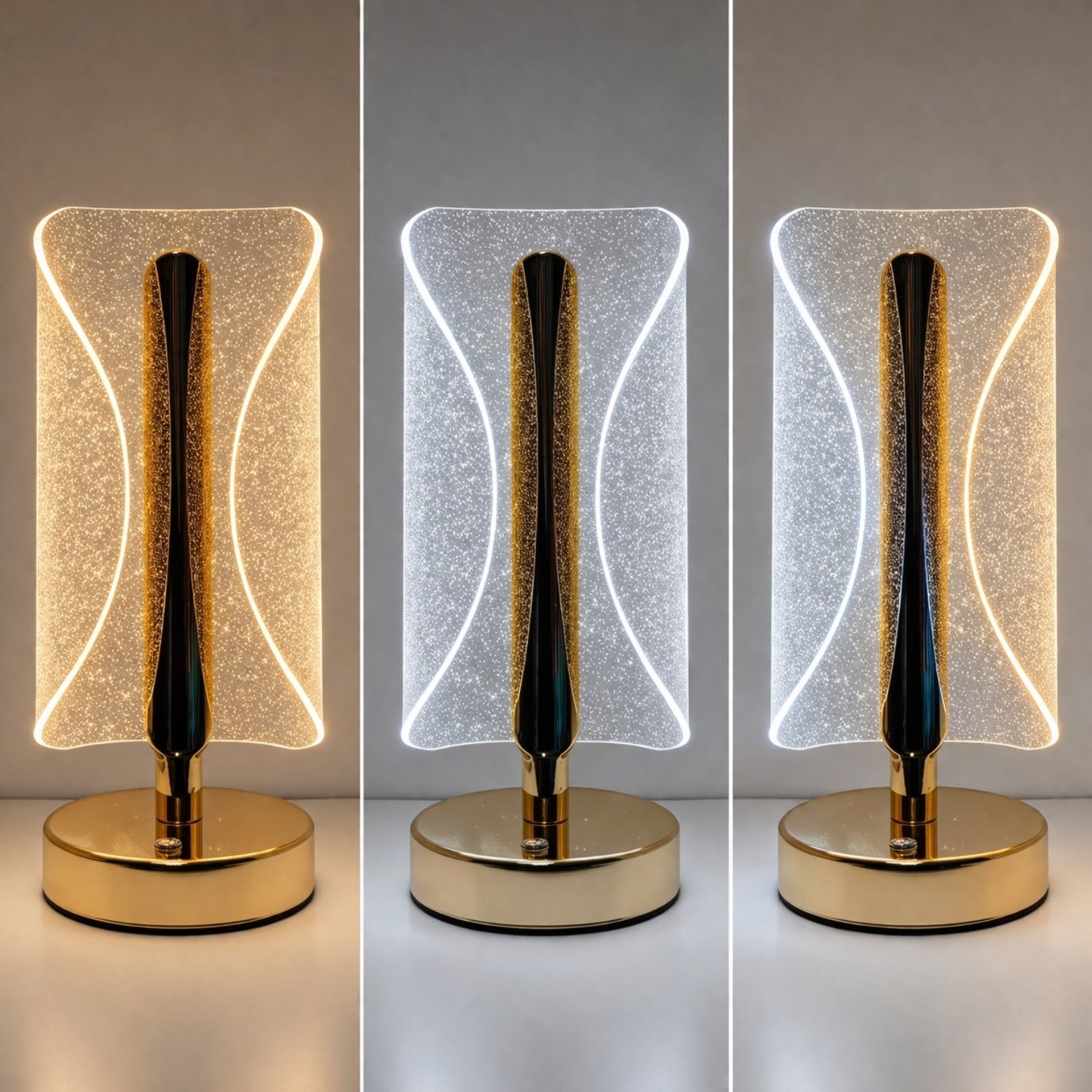 Lampă LED Decorativă 20.5cm, Model Cristal cu Efect Sclipitor, 3 Moduri de Lumină, Control Touch, Reîncărcabilă USB Engros