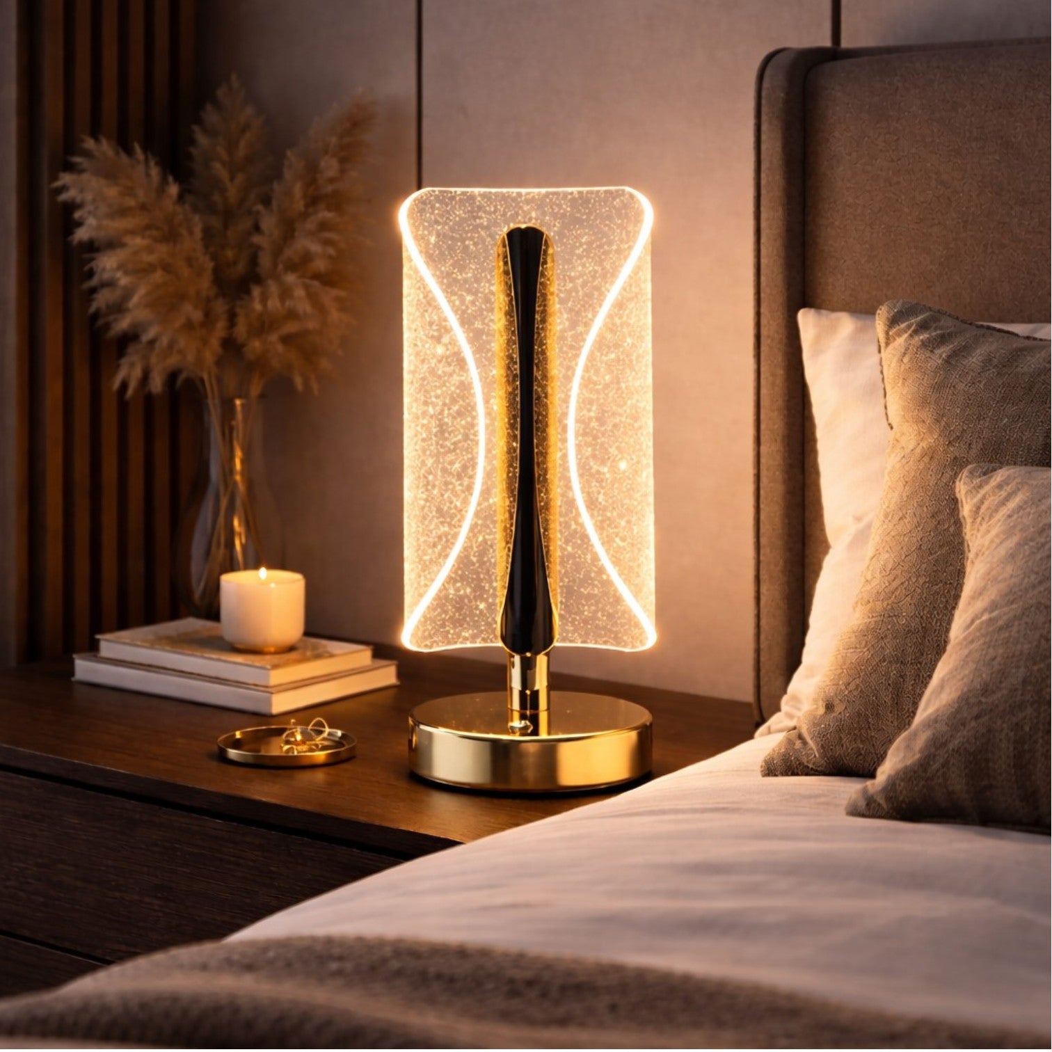 Lampă LED Decorativă 20.5cm, Model Cristal cu Efect Sclipitor, 3 Moduri de Lumină, Control Touch, Reîncărcabilă USB Engros