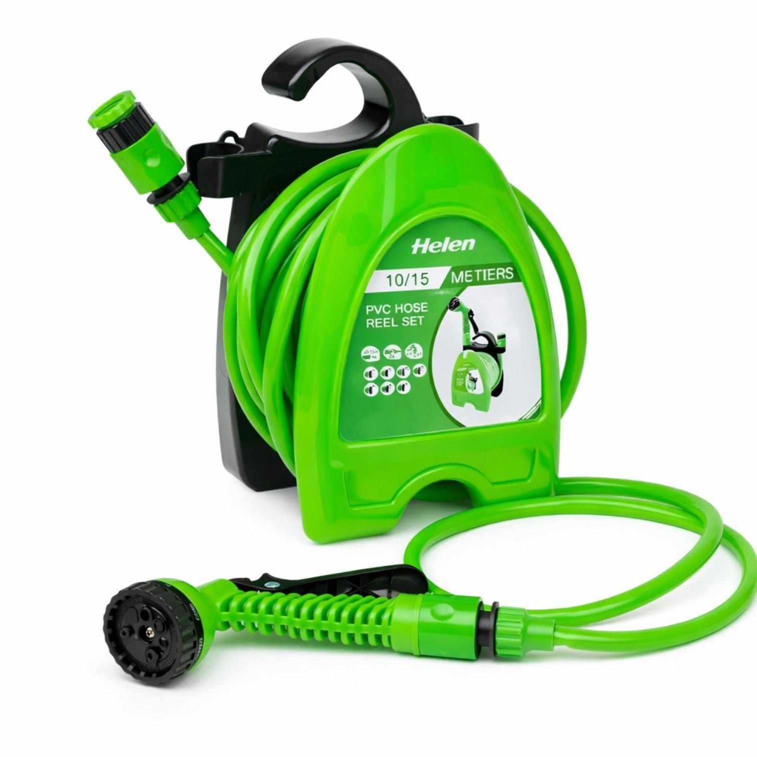 Tambur Furtun Grădină 10/15m, Suport pentru Perete, cu Pistol de Stropire Multifunțional Engros