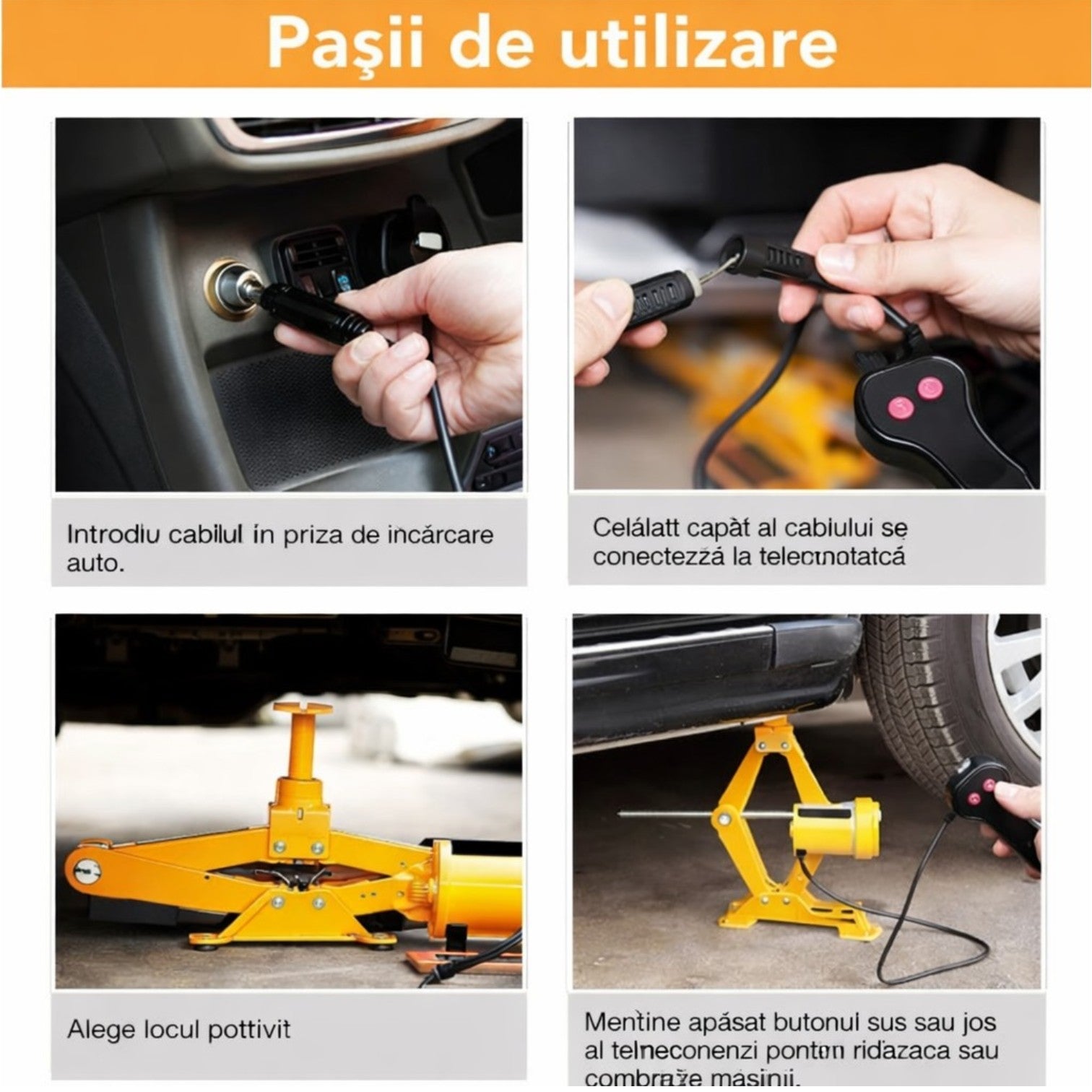 Cric Electric Auto 3T, 40x15.5cm Ridicare 12-42cm, Elevator tip Foarfecă pentru Schimbarea Anvelopelor cu Telecomandă, Set Complet cu Accesorii, Portabil în Cutie Engros