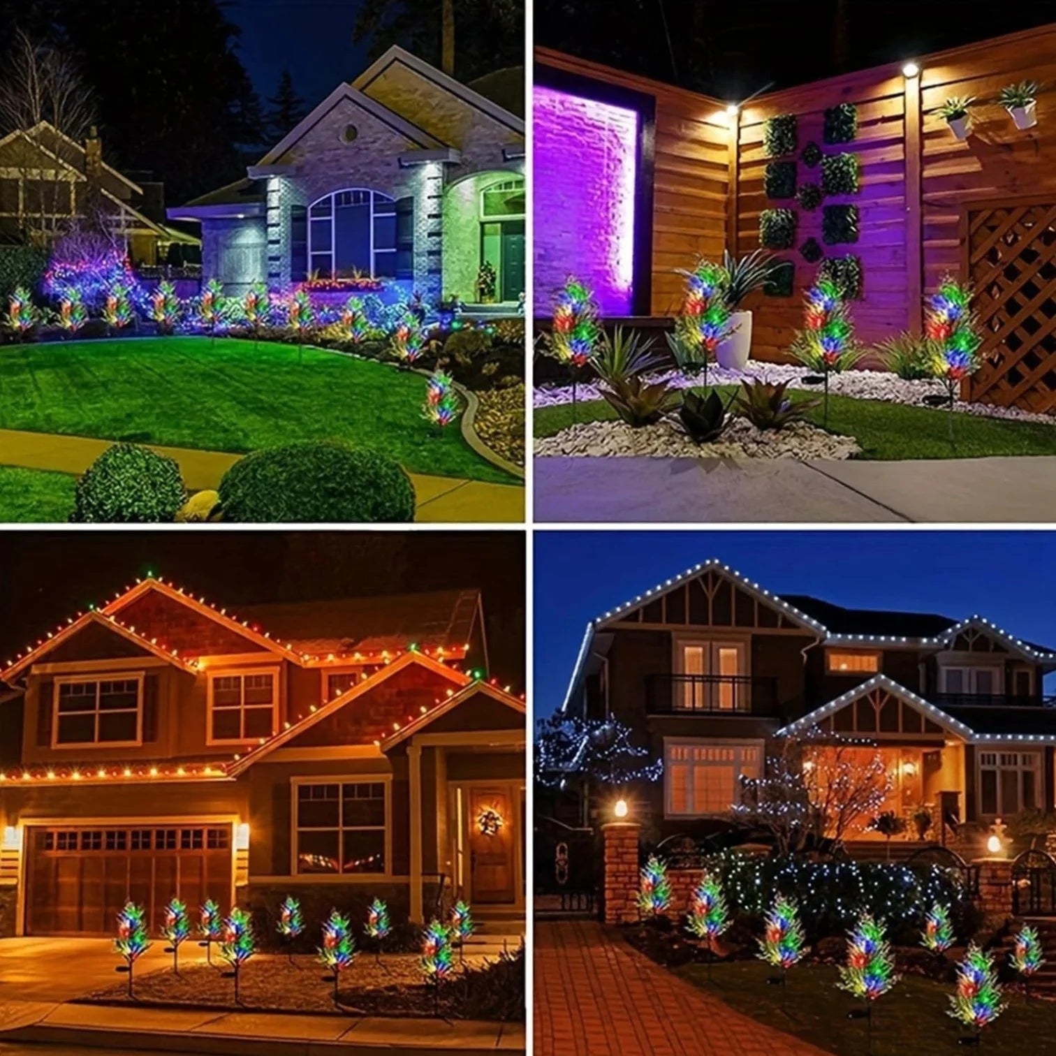 Lampă Solară LED 2/set pentru Grădină, 79cm, Model Tufiș Decorativ Multicolor, Iluminare RGB, Panou Solar Integrat, Rezistentă la Apă Engros