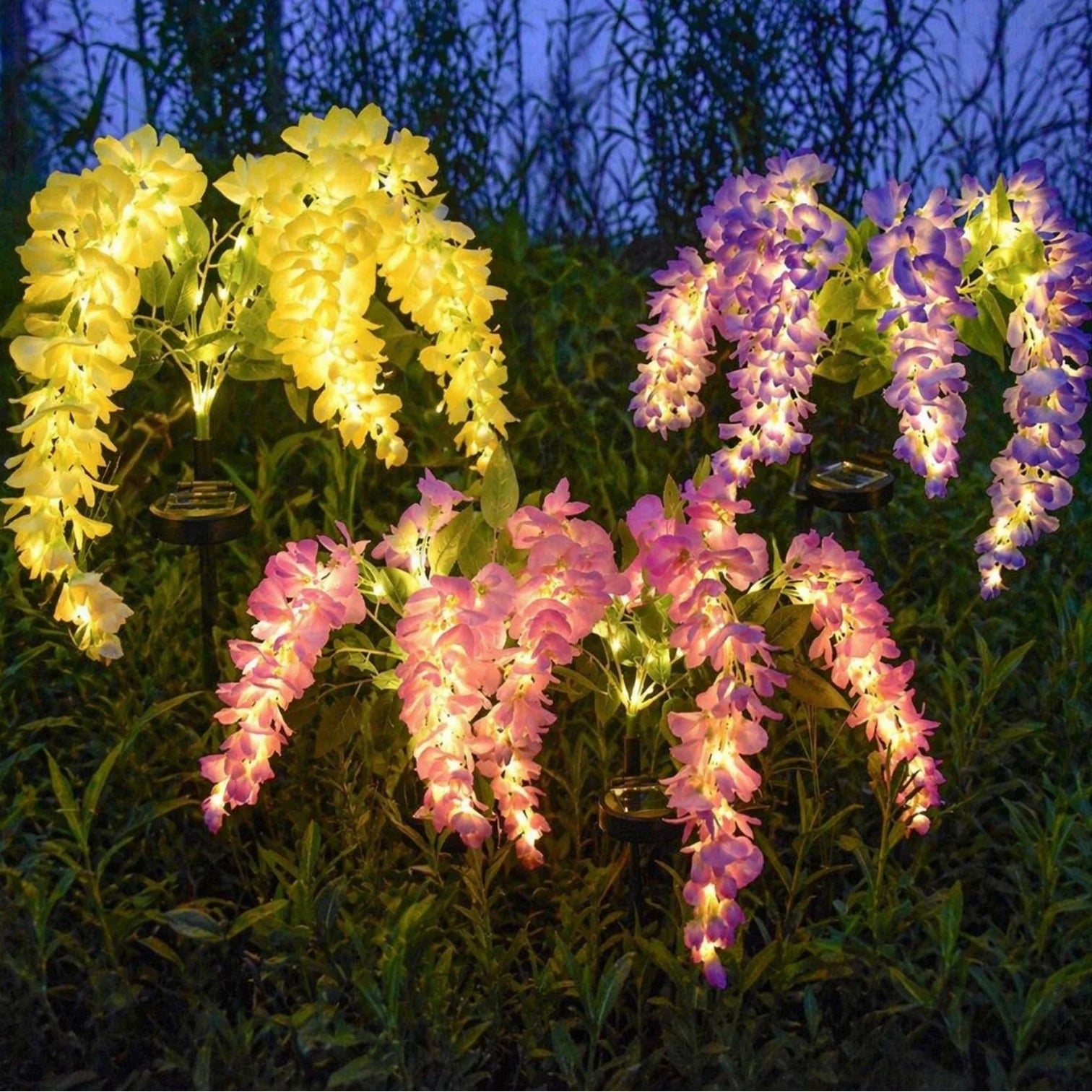 Lampă Solară LED 2/set, Model Flori Căzătoare Decorative, 80cm Panou Solar Integrat, Diferite Culori Engros