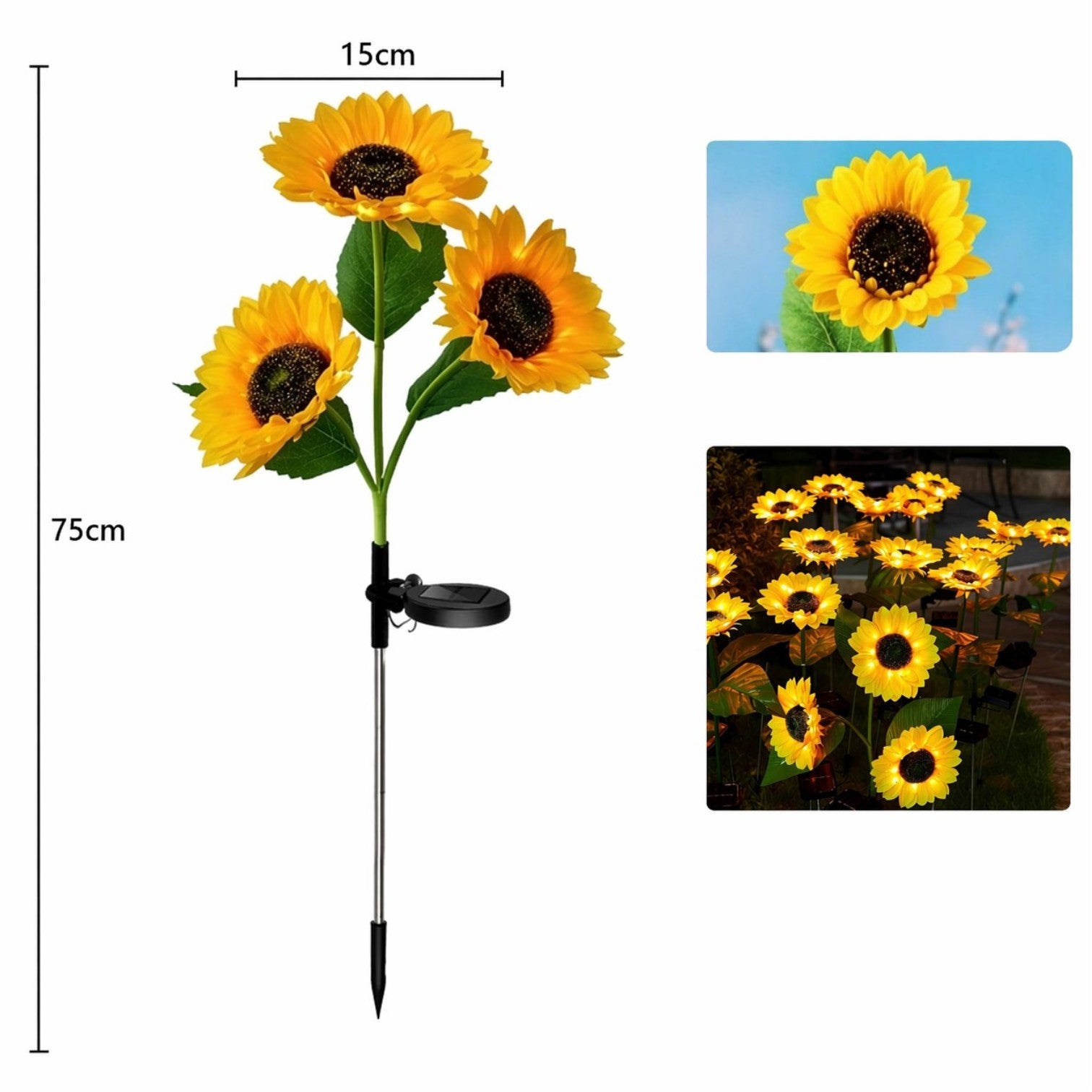 Lampă Solară LED 2/set,Model Floarea-Soarelui, 75cm Panou Solar Integrat Engros