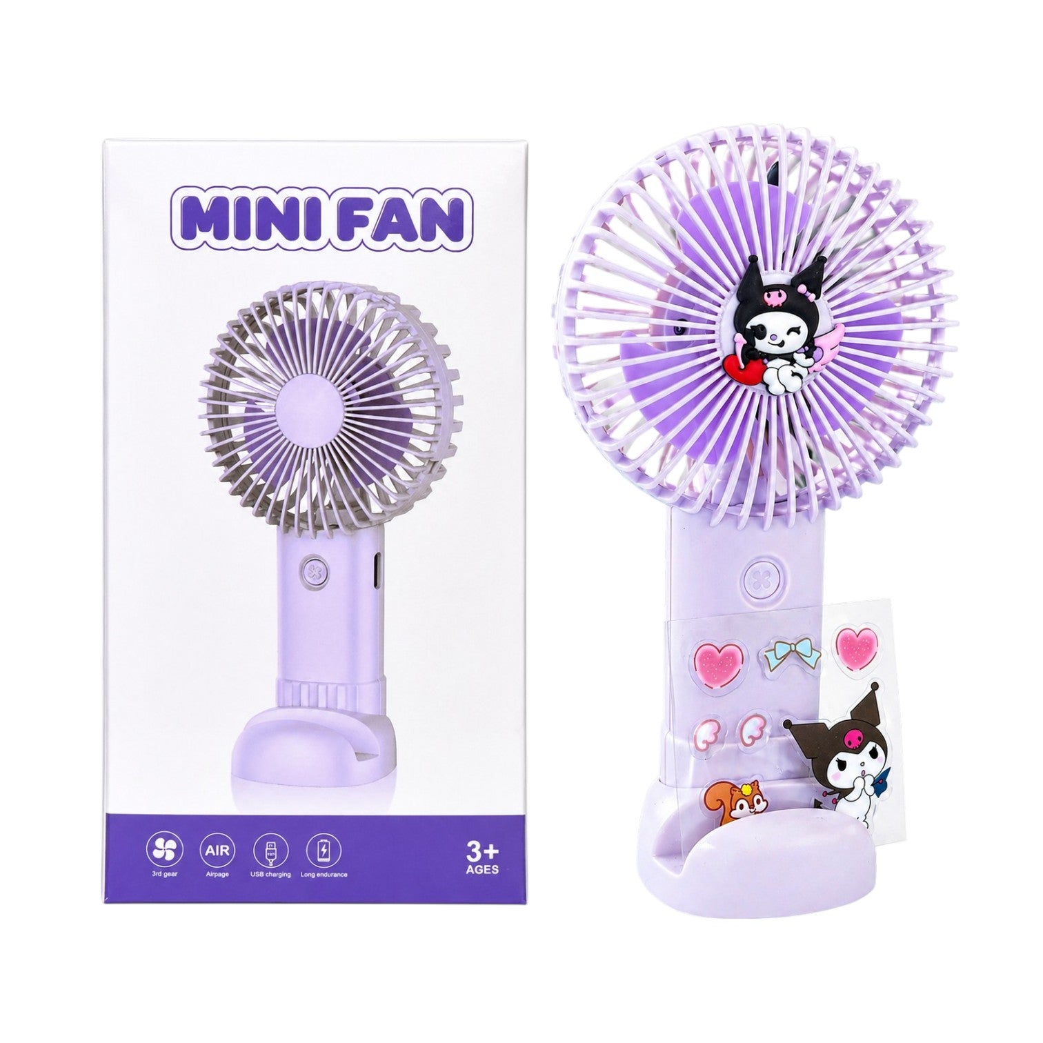 Ventilator Portabil USB 17.5cm, cu Suport Telefon, Stickere și Figurină, Diferite Modele Colorate Engros