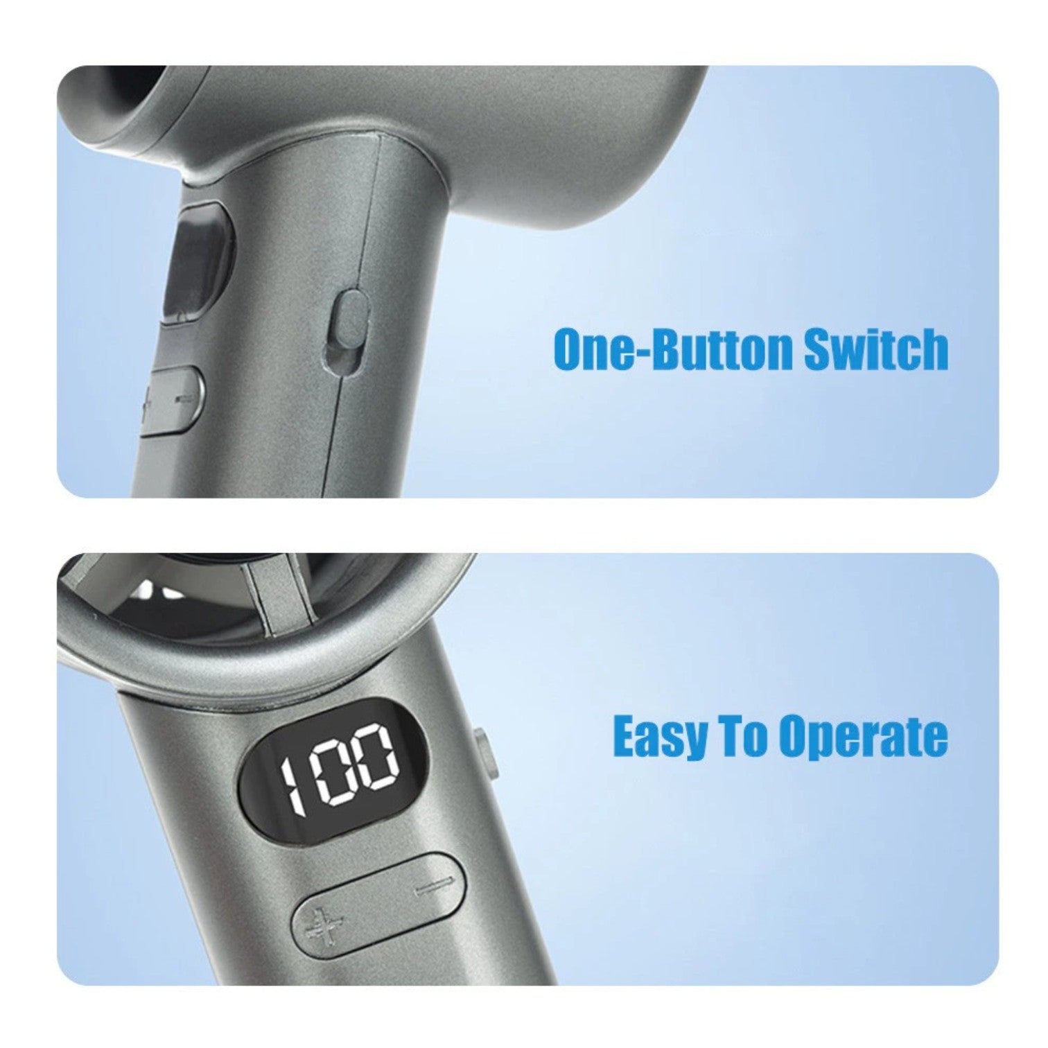 Ventilator Portabil 16cm, cu Display LED, USB Reîncărcabil, din Plastic, cu Agățătoare, Diferite Culori Engros