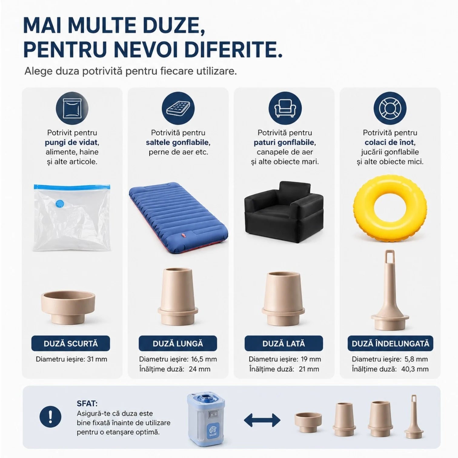 Pompă Electrica Portabilă 7.5x5cm, cu 3 Duze, pentru Umflare și Dezumflare Rapidă, Diferite Culori Engros
