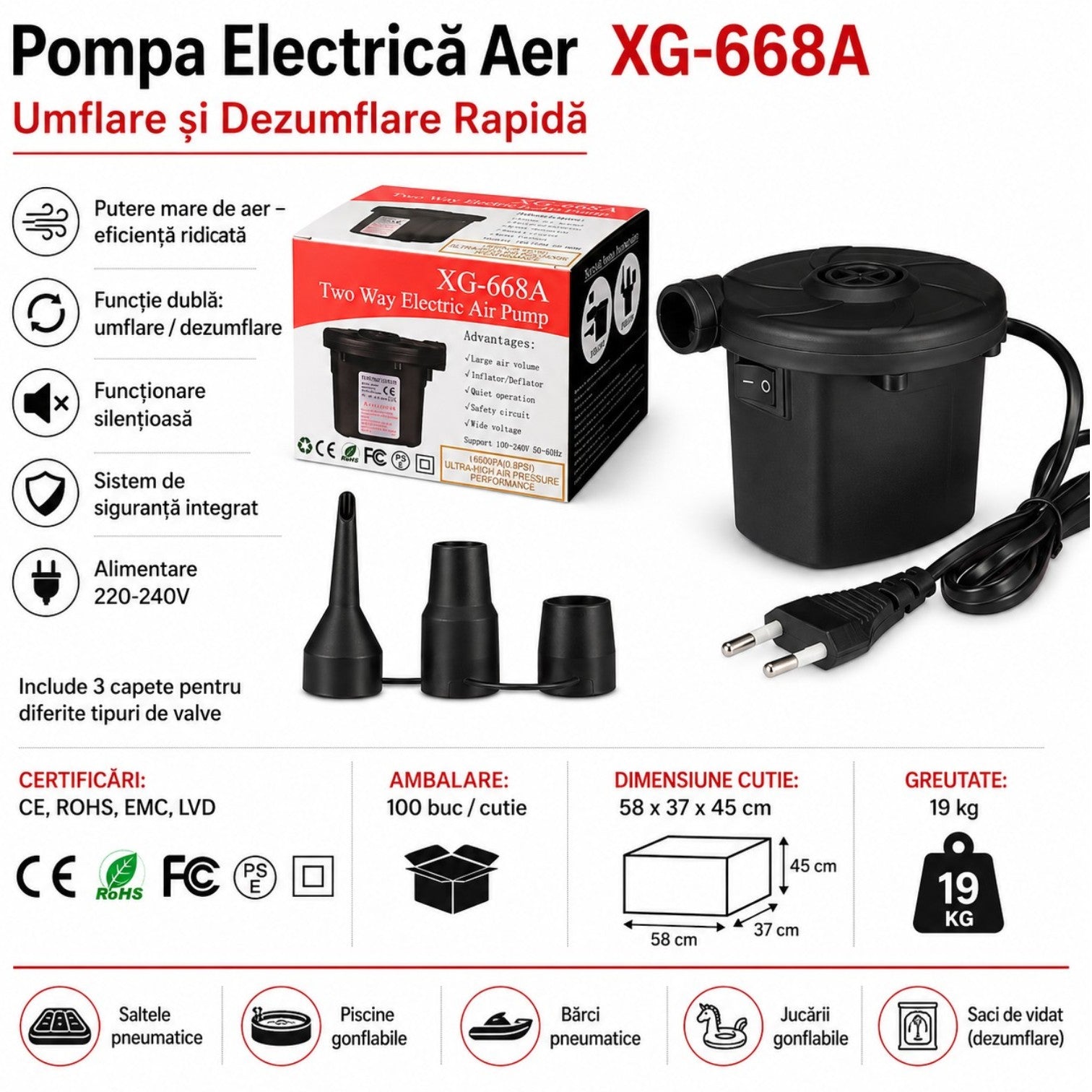 Pompa de Aer Electrica 11x9cm, pentru Gonflabile Engros