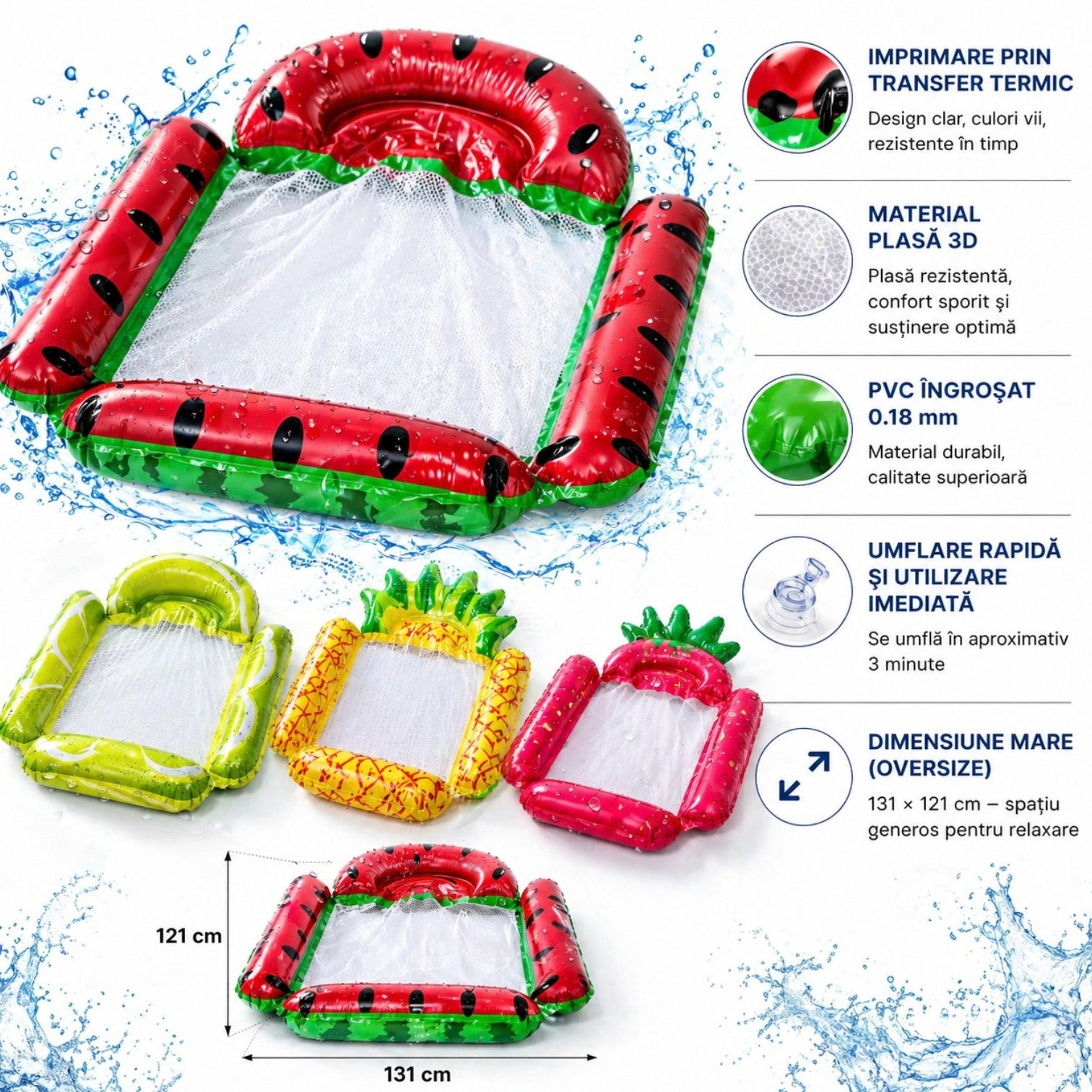 Colac Gonflabil cu Plasă 131×121cm, Model Fructe, pentru Piscină și Relaxare Engros