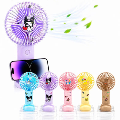 Ventilator Portabil USB 17.5cm, cu Suport Telefon, Stickere și Figurină, Diferite Modele Colorate Engros