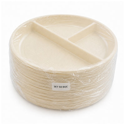 Farfurie Bio 21cm, Rotunda 3 Compartimente 50/set, de Unica Folosita Engros