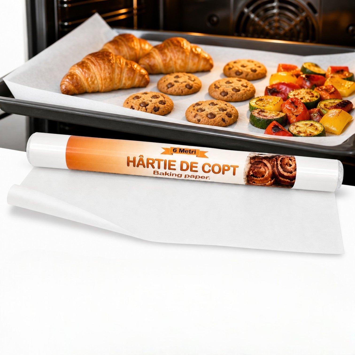 Hârtie de Copt Alba/Maro 6m, Rola Antiaderentă pentru Cuptor Engros